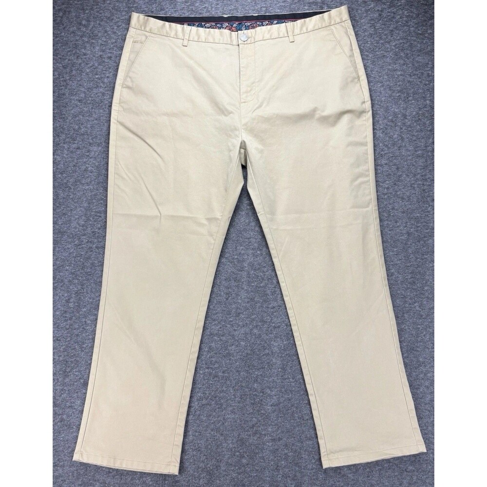 Stacy Adams Mens Chino Pants 44W 30 Khaki Beige Stretch Cotton Flat Front